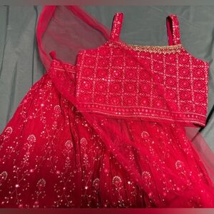 Kids Red Embroidered Lehenga Set with Dupatta – Indian Festive / Wedding Outfit